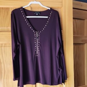 Purple Long Sleeve Top with Gold Studded Detail And Front Zip